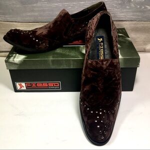 FIESSO by Aurelio Garcia brown velvet stud loafers